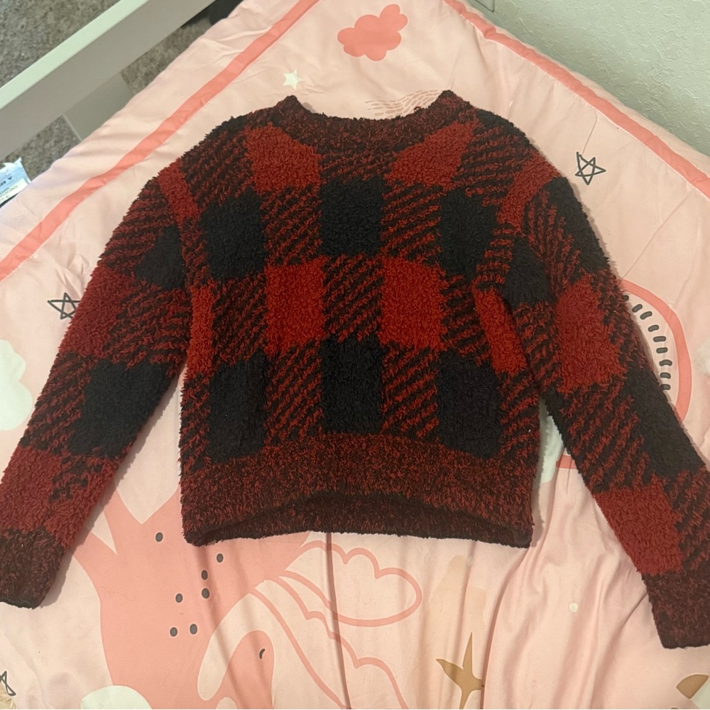 Skims Toddler Cozy Red and Black Plaid Sweater